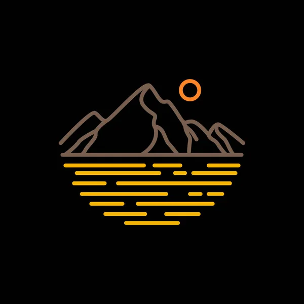 屋外の山の水湖の海の夕日ライン現代の最小ロゴデザインベクトル — ストックベクタ