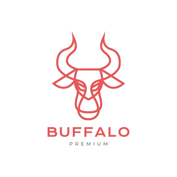 顔強い角水牛の牛の家畜ライン現代の最小限のロゴデザインベクトル — ストックベクタ