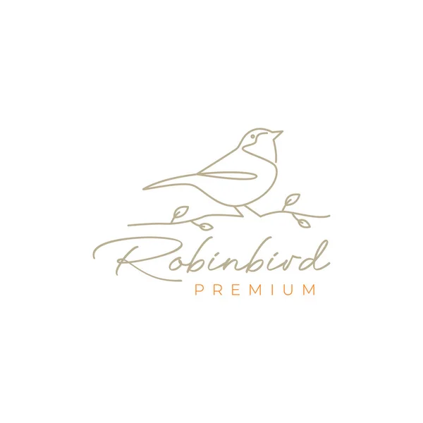 animal bird perched robin twig leaf tree feminine line art logo design vector