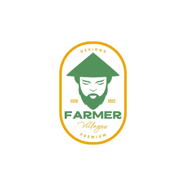 Yüzü Yaşlı Adam Sakallı Çiftçi Maskotu Renkli Logo Tasarımı Vektörü — Stok Vektör