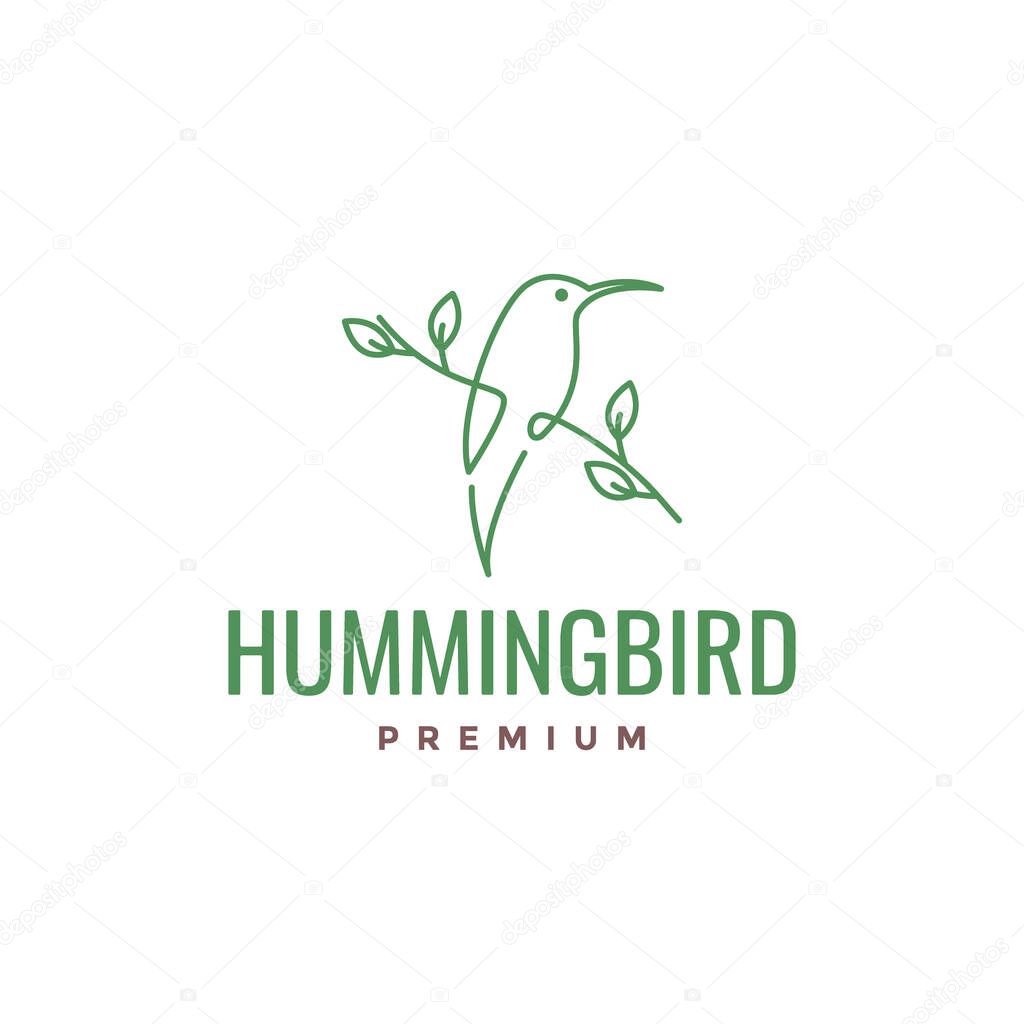 Beauty hummingbird long beak perched tree feminine line art minimal logo design vector