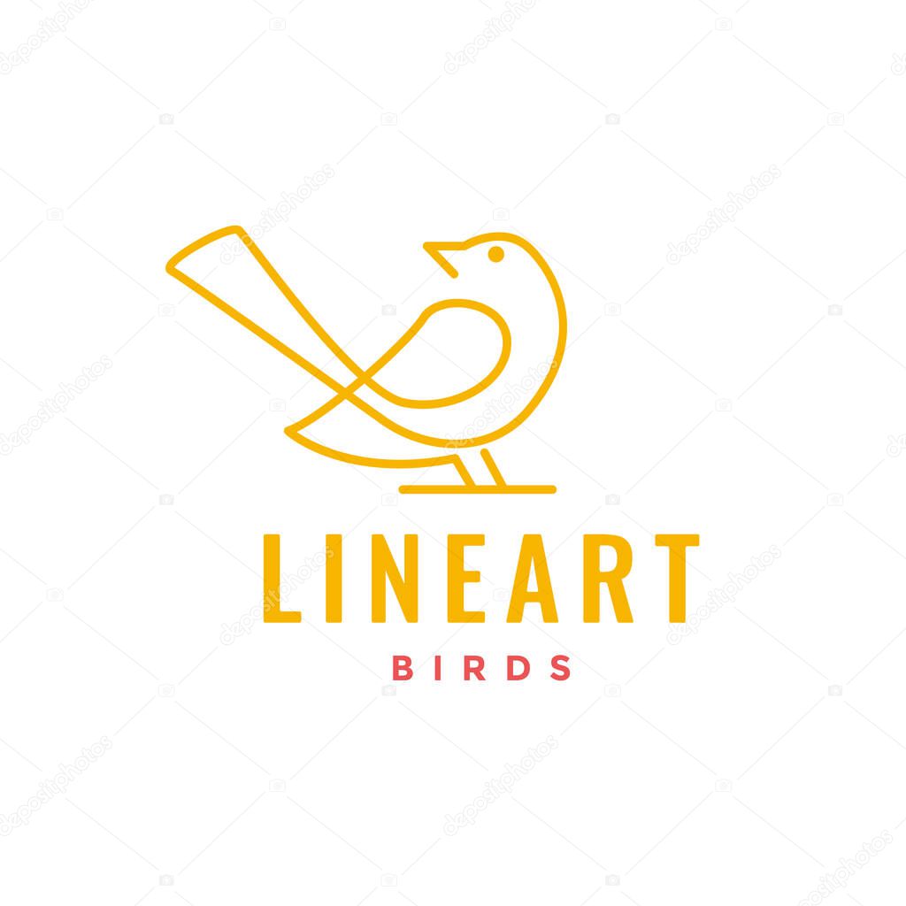 Bird long tail magpie simple line art minimalist logo design vector