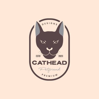 Hayvan evcil kediler evcil baş vintage rozet logosu tasarım vektörü