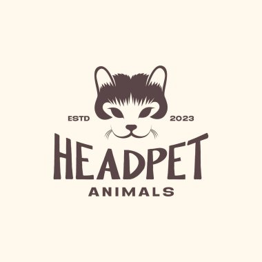 Hayvan evcil hayvanları kedi başlı gülümseme maskotluk klasik logo tasarım vektörü