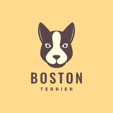 Hayvan evcil köpek yavrusu Boston Teriyeri baş maskotu şirin logo tasarım vektörü