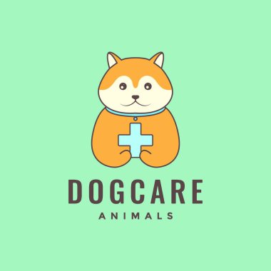 Hayvan evcil hayvanları köpek akita inu sağlık hizmetleri kliniği maskot logosu tasarım vektörü