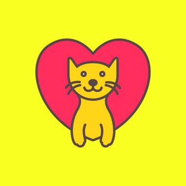 Yavru kediler kalbi severler. Renkli, modern maskot logo ikonu resimlerini severler.