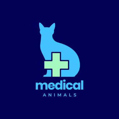 kedi evcil hayvanları maskot tedavi kliniği modern logo vektör ikonu resimlemesi