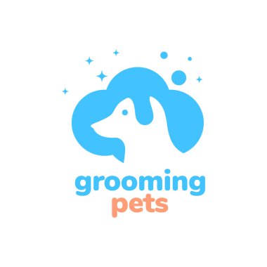 Köpek besleme temiz yıkama tedavisi renkli modern maskot logo vektör çizimi