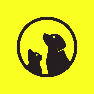 köpek ve kedi evcil hayvan çemberi silueti modern maskot logo vektör ikonu illüstrasyonu