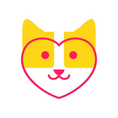 Yavru köpek sevdalısı kalp sağlık hizmeti renkli modern soyut maskot logosu ikonu çizimi