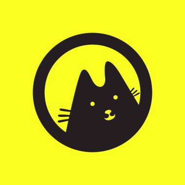 Siyah kedi evcil hayvanları modern maskot sevimli basit renkli logo ikonu çizimi
