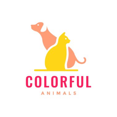 kedi ve köpek renkli modern basit maskot arkadaşları logo ikonu çizimi