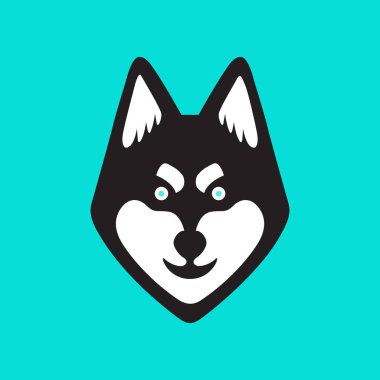 Sibirya kurt başı maskotu çizgi film renkli modern logo ikonu çizimi