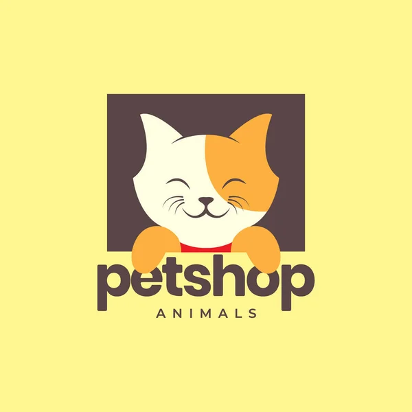動物ペット子猫猫マスコット笑顔ペットショップフレームロゴデザインベクトル — ストックベクタ