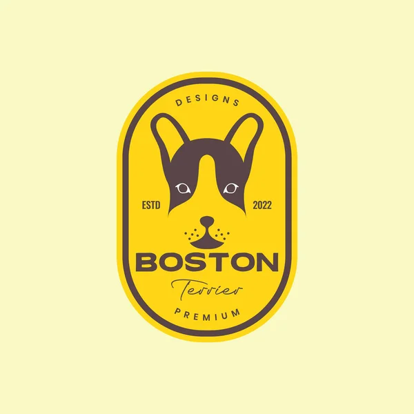 Животное Домашних Животных Собака Голову Бостон Терьер Винтажный Бейдж Дизайн — стоковый вектор