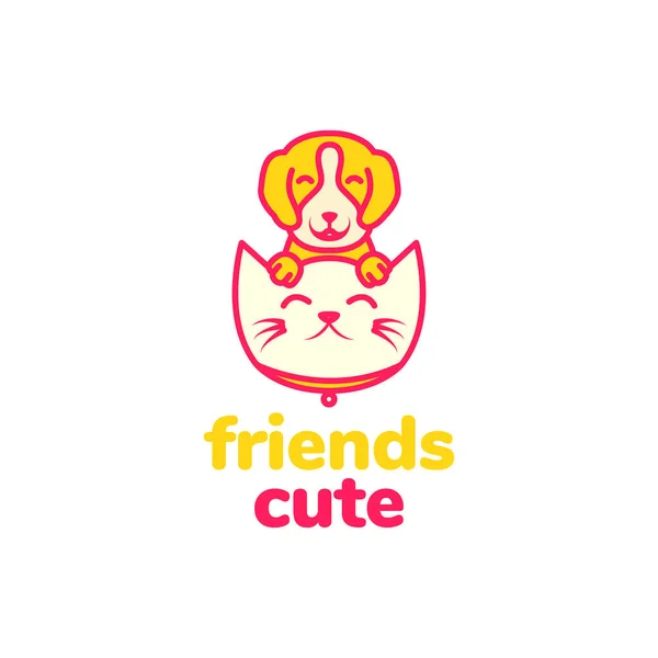 Animal Pets Kitten Puppy Mascot Cartoon Cute Colorful Logo Design — Stock Vector