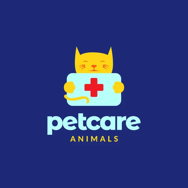 Animal Pets Cat Care Health Medical Mascot Cartoon Logo Design — Stock Vector