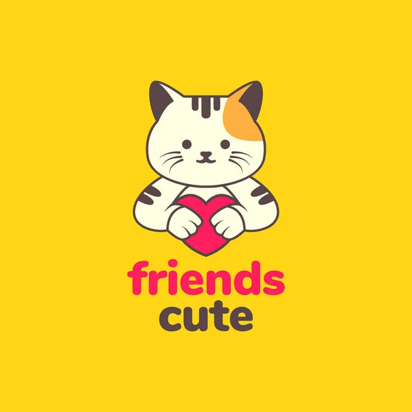 Animal Pets Cat Kitten Heart Love Cute Cartoon Mascot Logo — Stock Vector