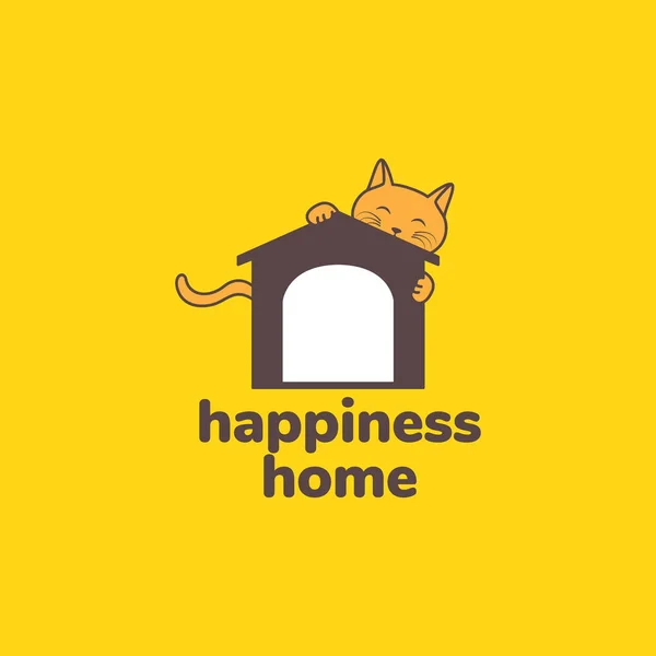 Tier Haustiere Katze Spielen Hause Käfig Glücklich Maskottchen Cartoon Logo — Stockvektor