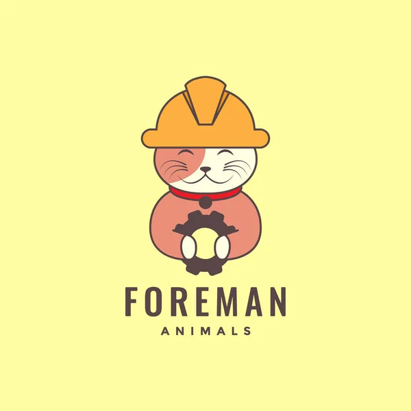 Animal Pets Cat Foreman Services Mascot Cartoon Logo Design Vector — Stock Vector