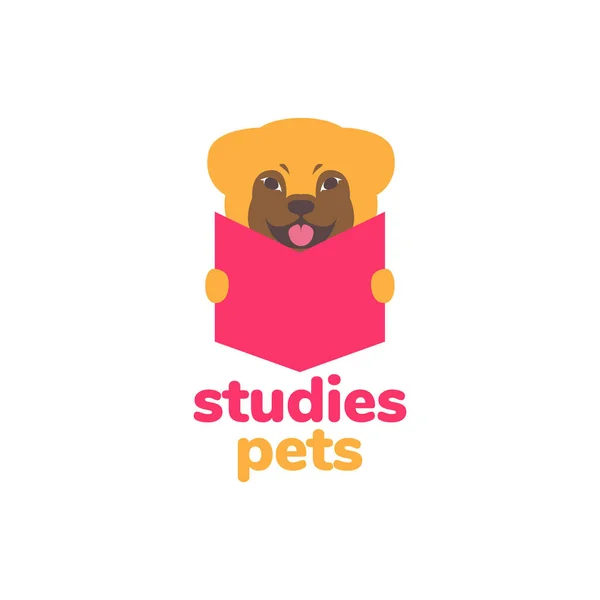 Hayvan Yavrusu Köpek Çalışmaları Maskot Logosu Tasarım Vektörü Okuyor — Stok Vektör
