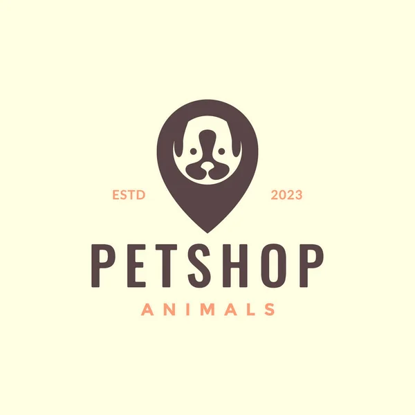 動物ペット犬ペットショップポイントマップ場所現代のマスコットロゴデザインベクトル — ストックベクタ
