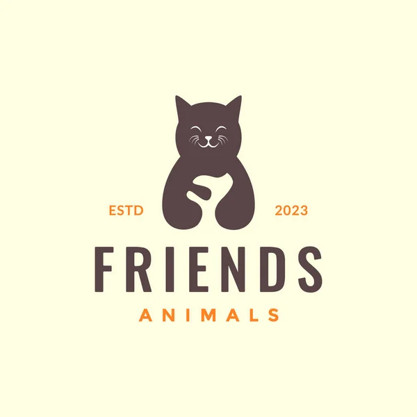 Animal Pets Cat Hug Puppy Dog Mascot Hipster Simple Logo — Stock Vector