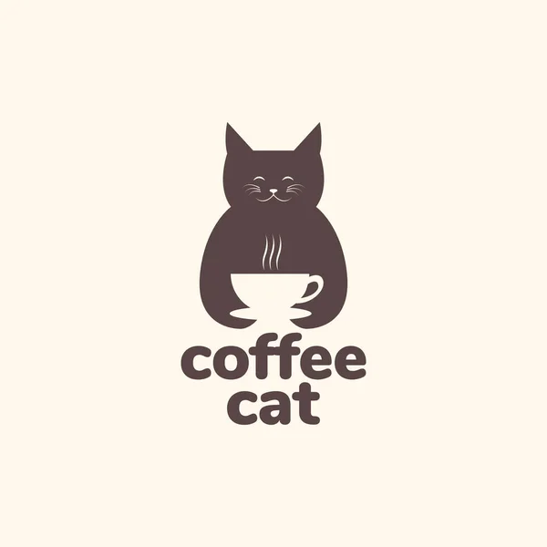 Animales Mascotas Gato Taza Café Bebida Mascota Logo Diseño Vector — Vector de stock
