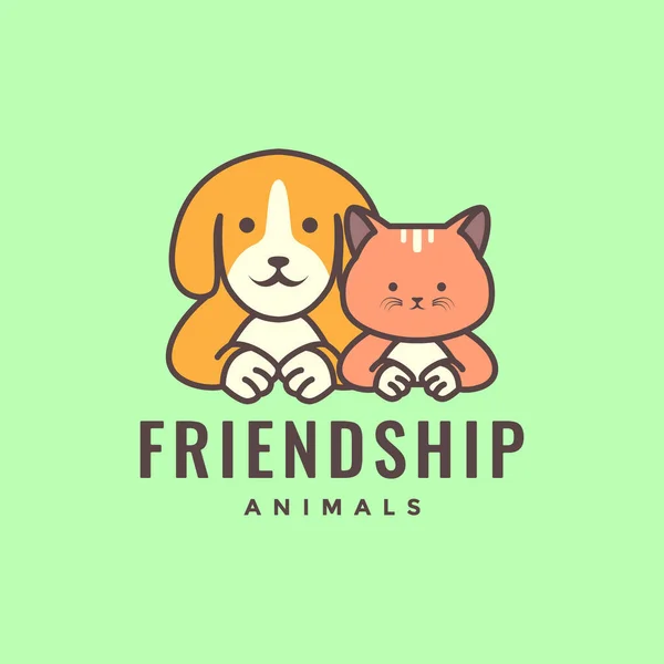 動物ペット犬と猫の友達マスコットかわいい漫画のロゴデザインベクトル — ストックベクタ
