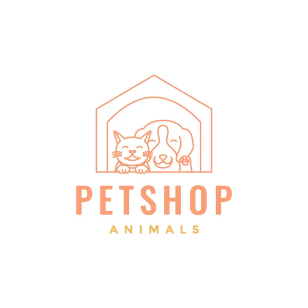 動物ペット犬猫ホームハッピーマスコット漫画ラインアートロゴデザインベクトル — ストックベクタ