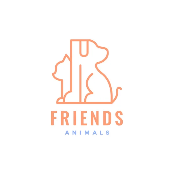 Animal Pets Cat Dog Line Art Modern Minimalist Logo Design — Stock Vector