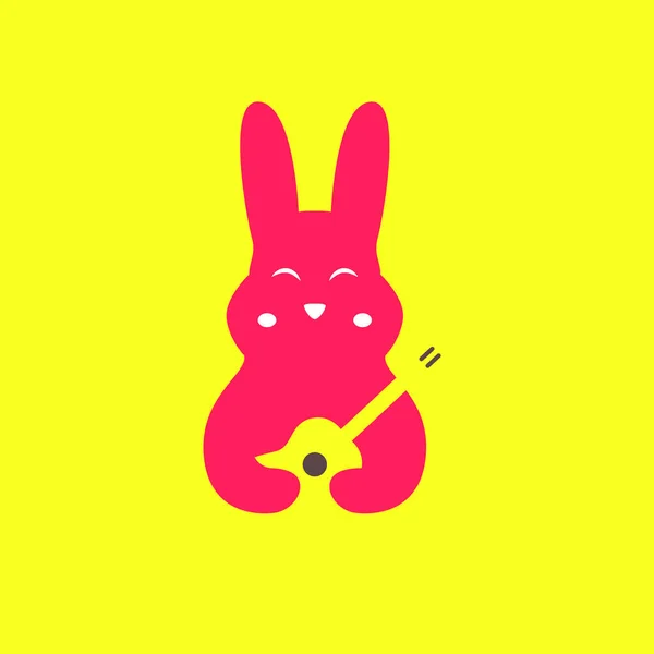 動物ペットウサギギター音楽マスコット現代かわいいロゴデザインベクトル — ストックベクタ
