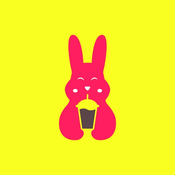 动物宠物兔子喝巧克力吉祥物可爱的现代标志设计矢量 — 图库矢量图片