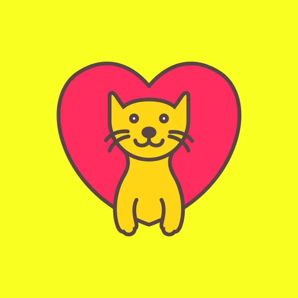 Chat Chats Animaux Aiment Coeur Amour Soins Coloré Moderne Mascotte — Image vectorielle