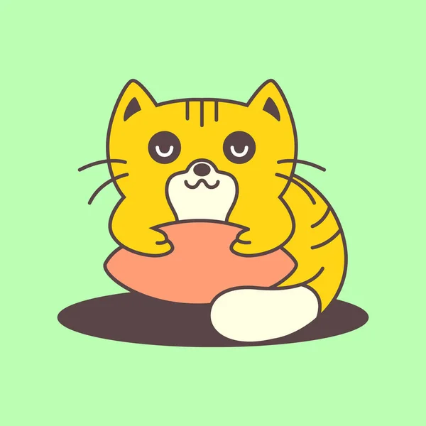 Katze Haustiere Kissen Faul Schlaf Niedlich Maskottchen Cartoon Logo Vektor — Stockvektor