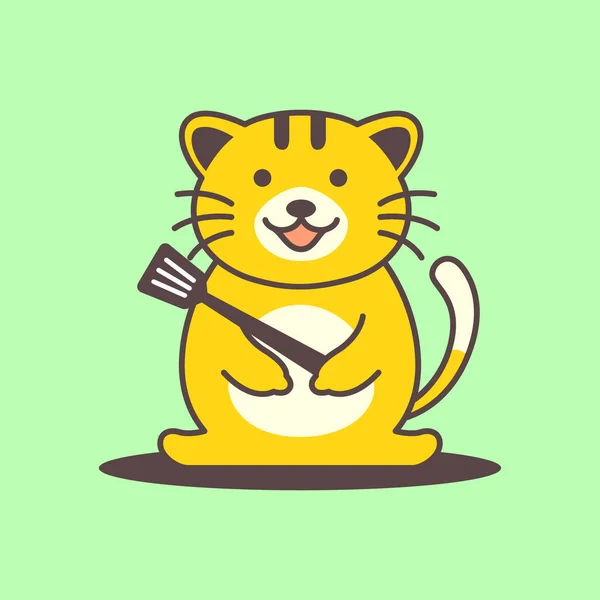 Chat Chat Animaux Mignon Cuisson Spatule Cuisine Dessin Animé Mascotte — Image vectorielle