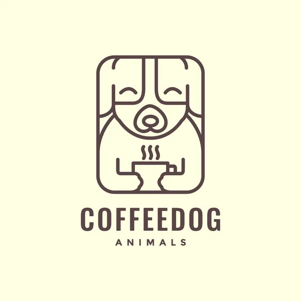 Cachorro Perro Mascotas Beber Café Línea Arte Moderno Poligonal Mascota — Vector de stock