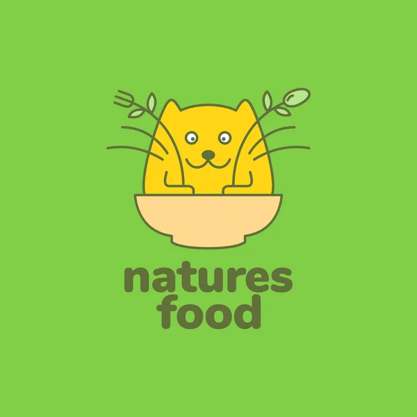 Kätzchen Katze Haustiere Essen Nudel Schüssel Gesundheit Maskottchen Cartoon Logo — Stockvektor