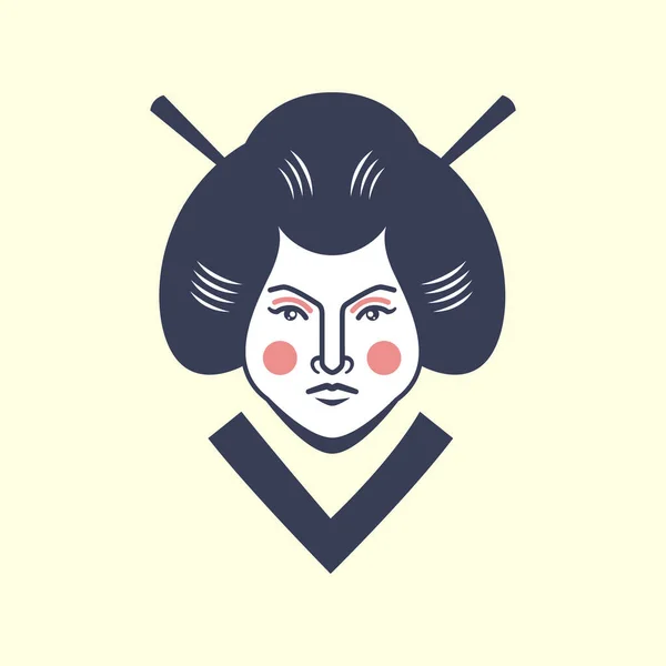 Japanse Vrouwen Schoonheid Cultuur Traditionele Haar Mascotte Vintage Logo Vector — Stockvector