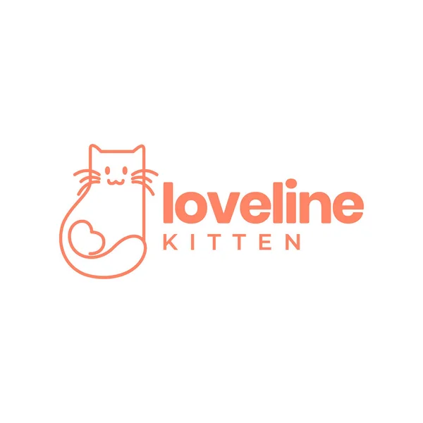 Cat Lover Pets Heart Lines Minimal Modern Simple Mascot Logo — Stock Vector