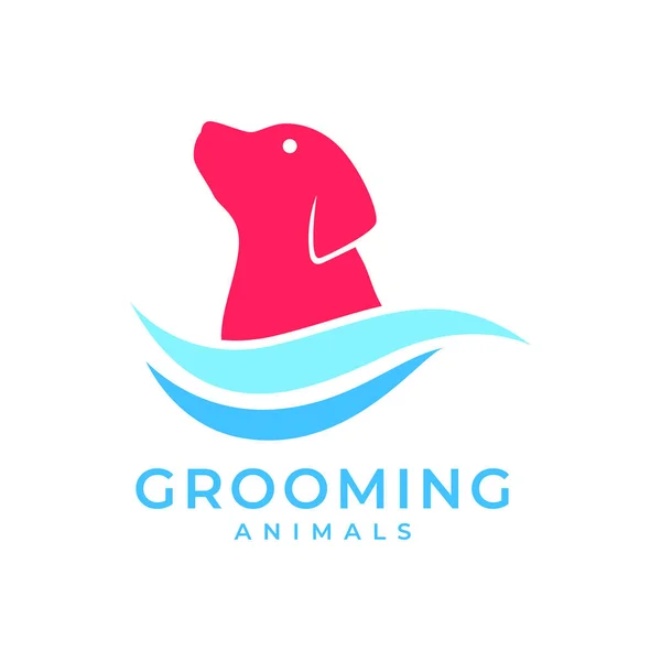 Dog Water Grooming Clean Wave Washing Abstract Colorful Mascot Logo — Stock Vector