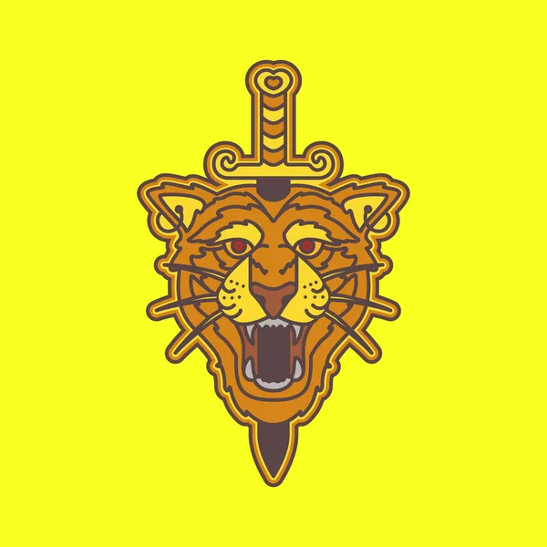 Tiger Beast Wildlife Head Sword Mascot Modern Colorful Art Logo — Stock Vector