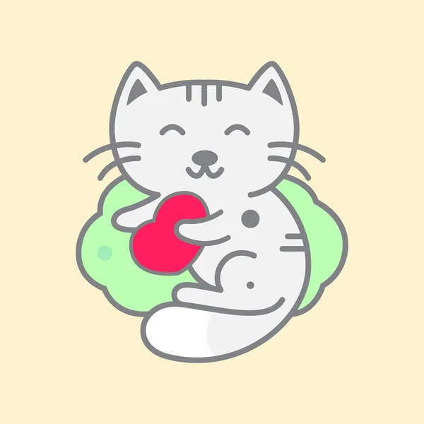 Cat Pets Grey Cute Lover Heart Sleep Relax Cartoon Cute — Stock Vector