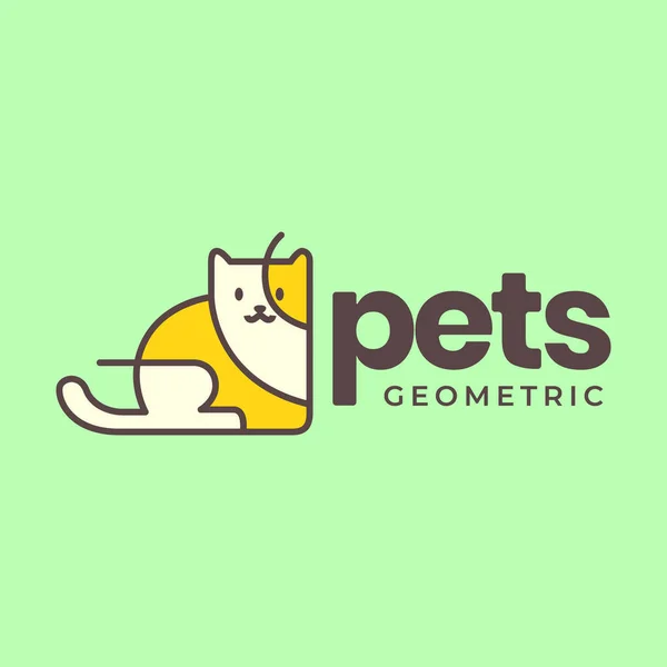 Kedi Evcil Hayvanları Geometrik Modern Çember Maskotu Renkli Logo Vektör — Stok Vektör