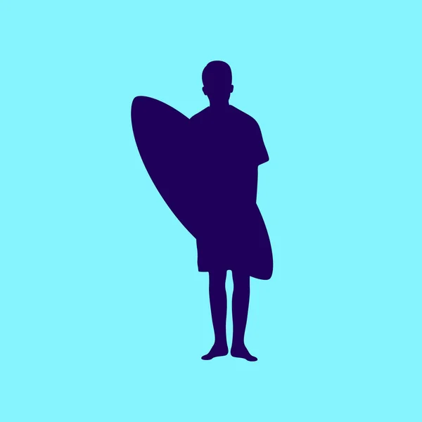 Genç Adam Sörf Tahtası Plajında Tek Başına Sörf Yapıyor Maskot — Stok Vektör