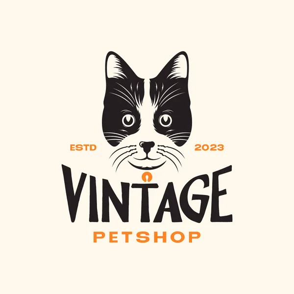 Gato Mascotas Cabeza Negro Mascota Vintage Hipster Color Logo Vector — Archivo Imágenes Vectoriales