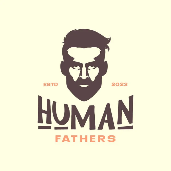 Άνθρωπος Γενειοφόρος Πατέρας Μεγάλη Ανθρώπινη Κεφάλι Μασκότ Vintage Απλό Λογότυπο — Διανυσματικό Αρχείο