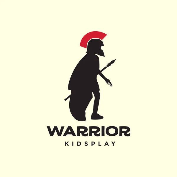 Niños Jugando Guerrero Reino Gladiador Leyenda Mascota Simple Hipster Logotipo — Vector de stock