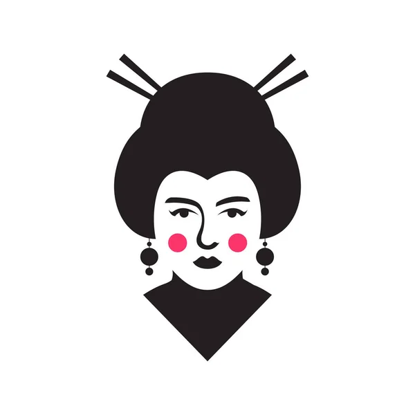 Mulher Japonesa Beleza Cultura Tradicional Vintage Mínimo Mascote Logotipo Ícone —  Vetores de Stock